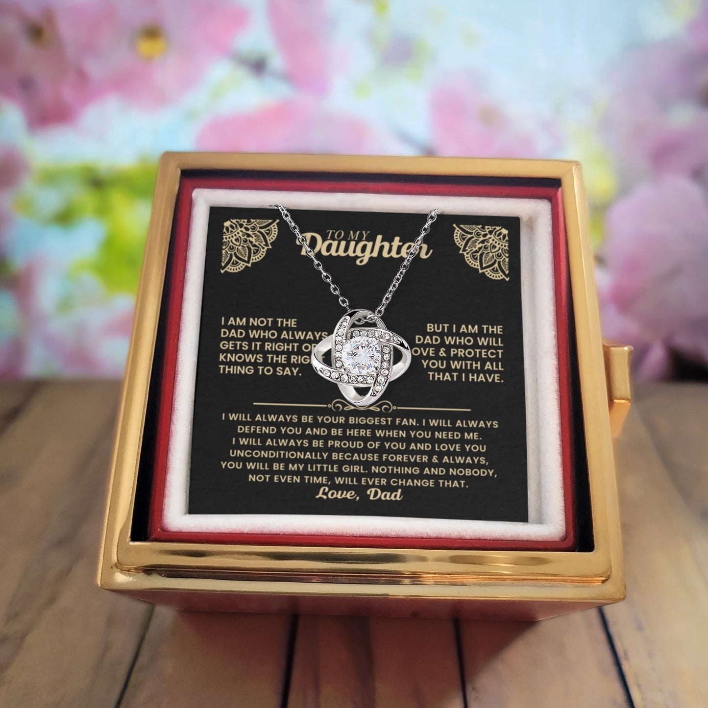 Daughter from Dad Rotating Rose Necklace Gift Set