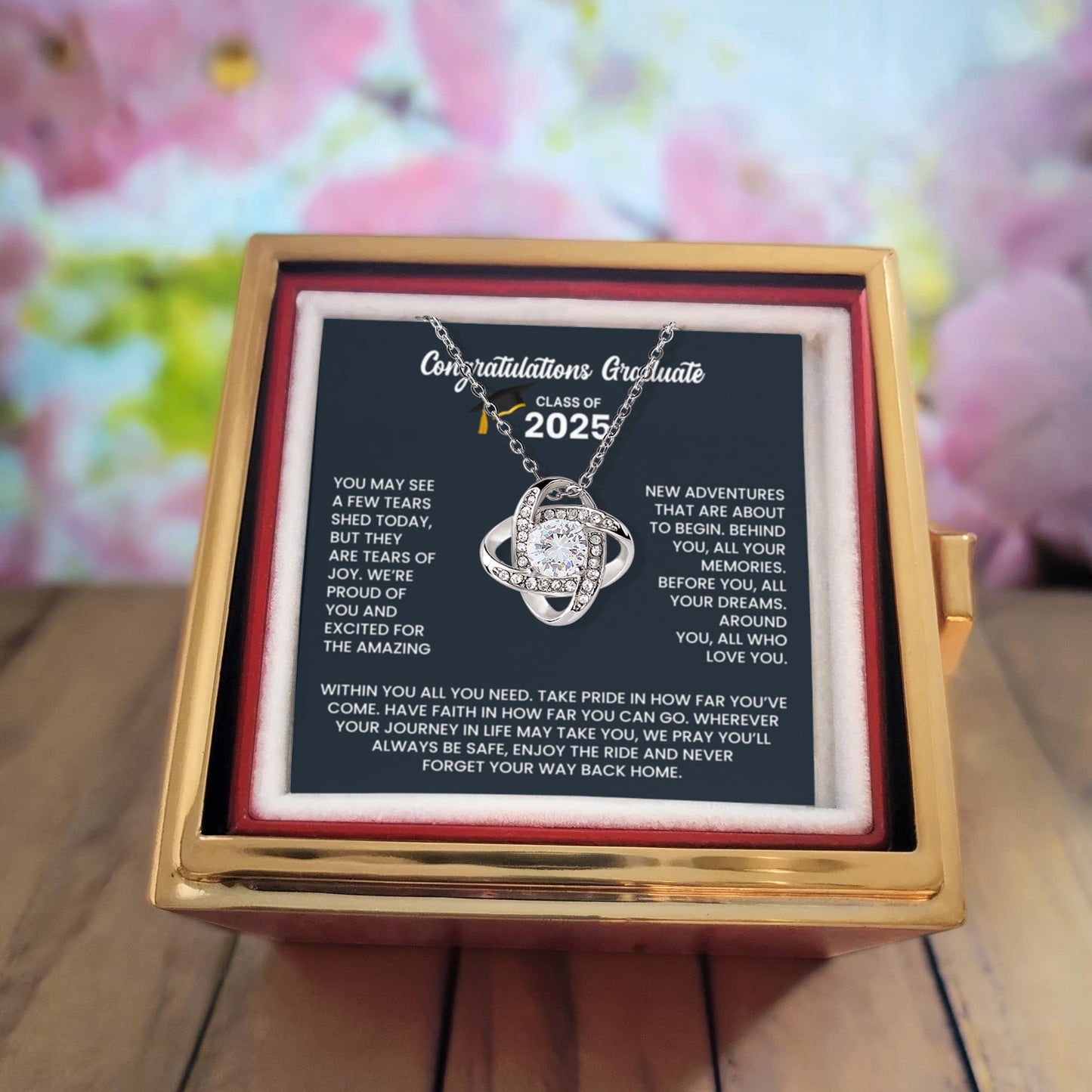 Class of 2025 Graduation Gift Set Rotating Rose Box Necklace Set