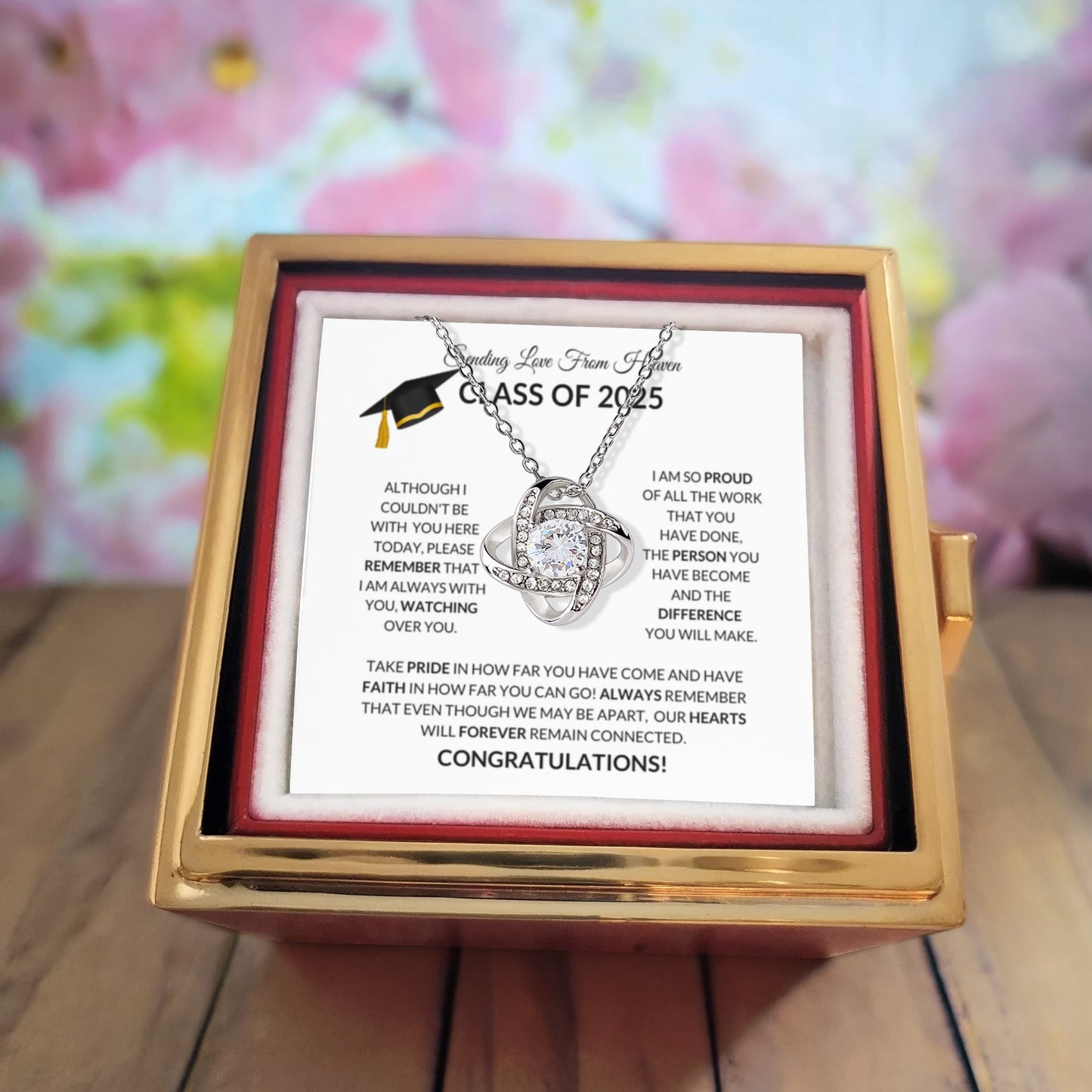 Graduation Memorial Gift Set Necklace & Preserved Rose