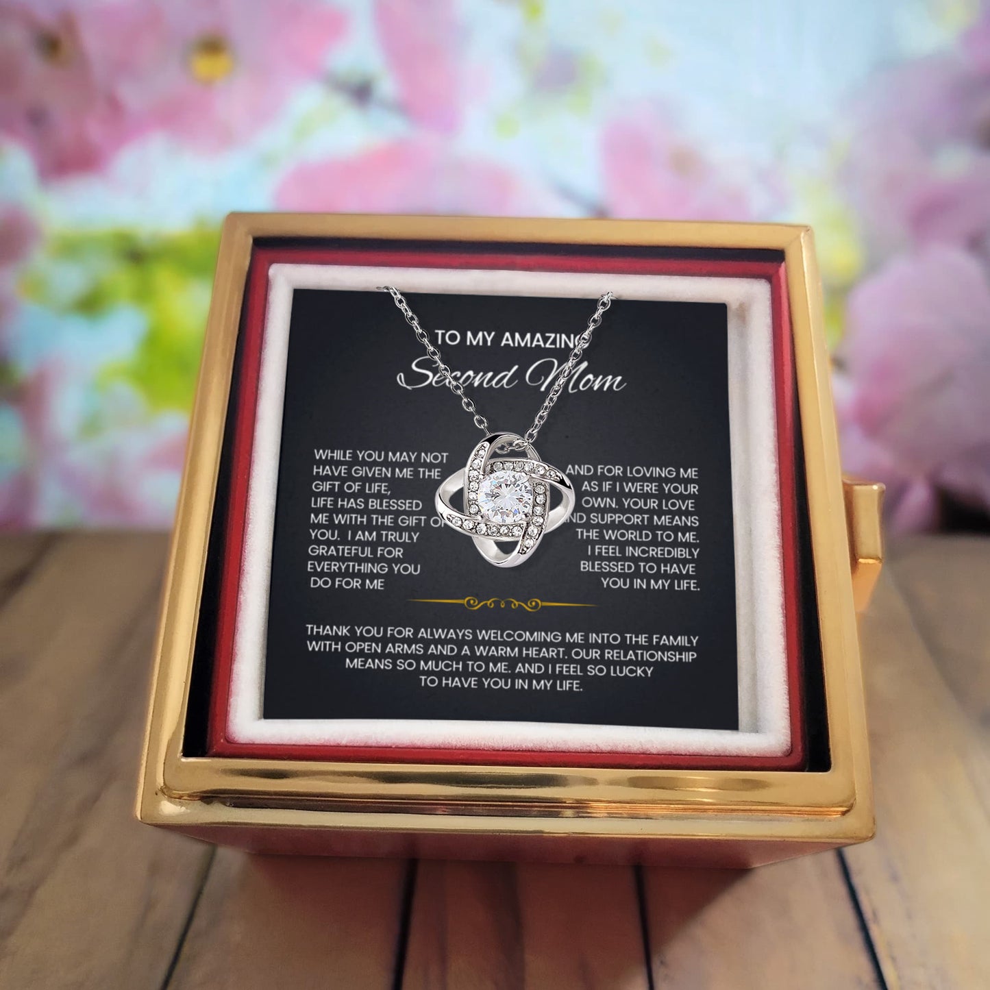 To My Second Mom Necklace with Preserved Rose