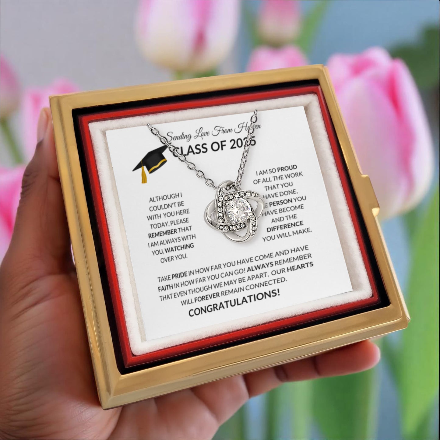 Graduation Memorial Gift Set Necklace & Preserved Rose