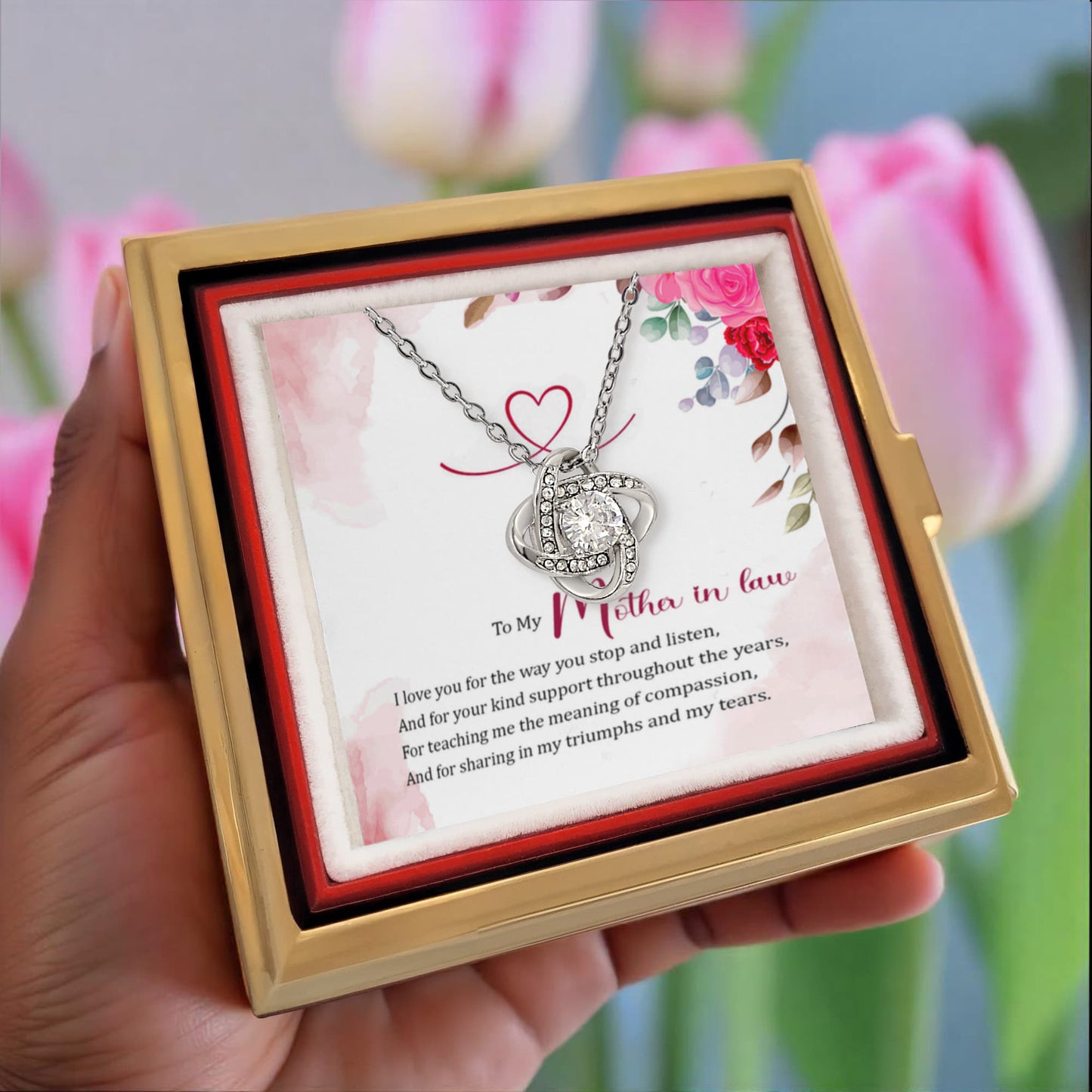 To my Mother in Law Rotating Rose Box and Love Knot Necklace