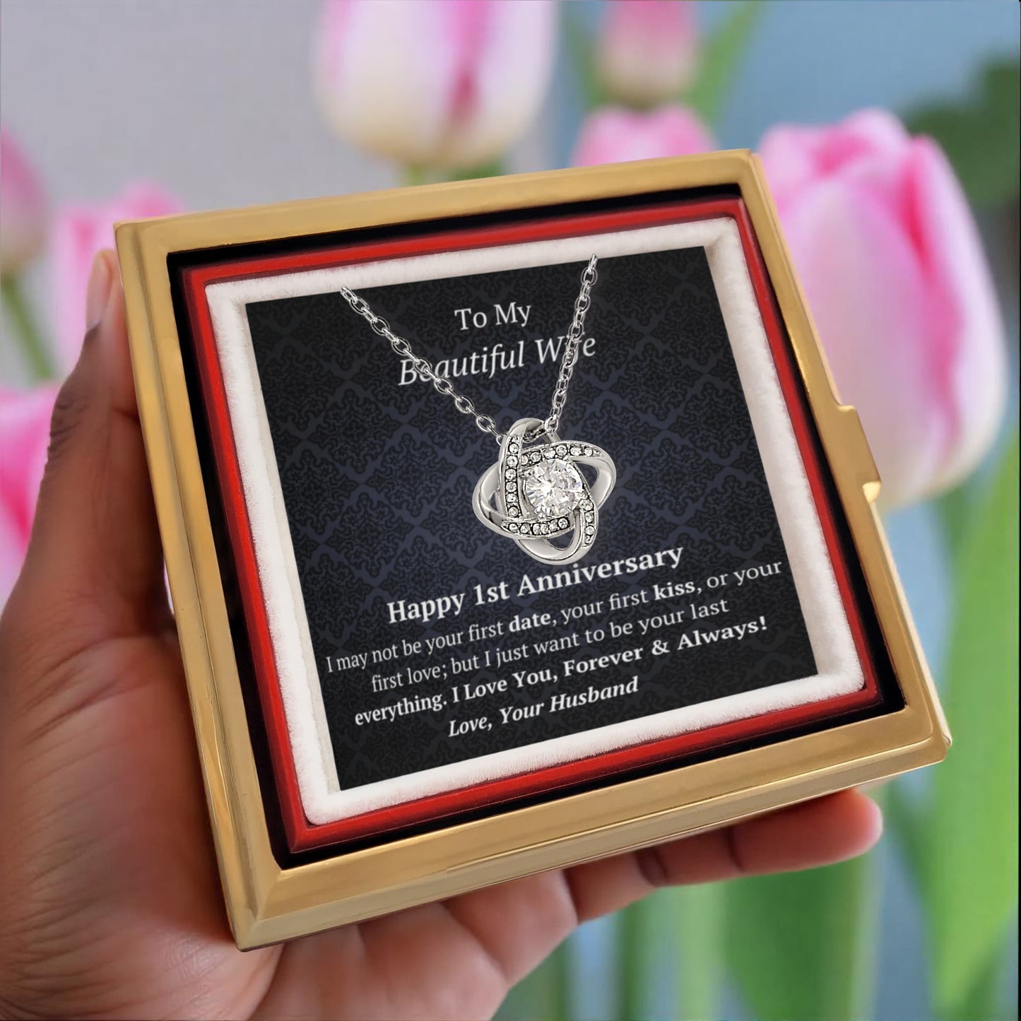 1st Anniversary Gift for WIfe -Rotating Rose Box Necklace Set