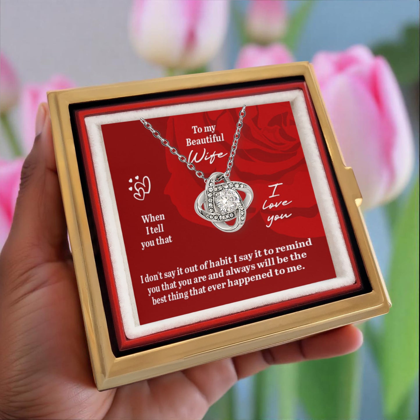 To My Wife Rotating Rose Box Necklace Set