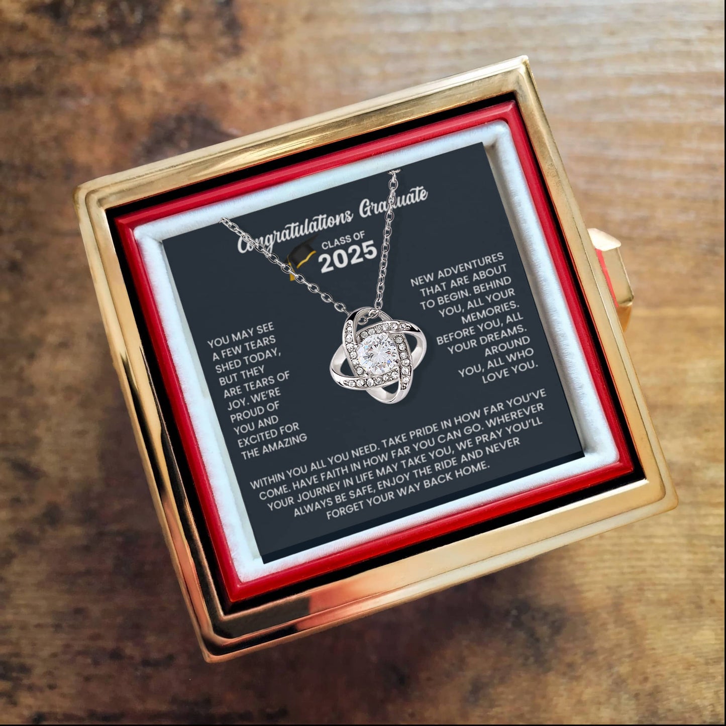 Class of 2025 Graduation Gift Set Rotating Rose Box Necklace Set