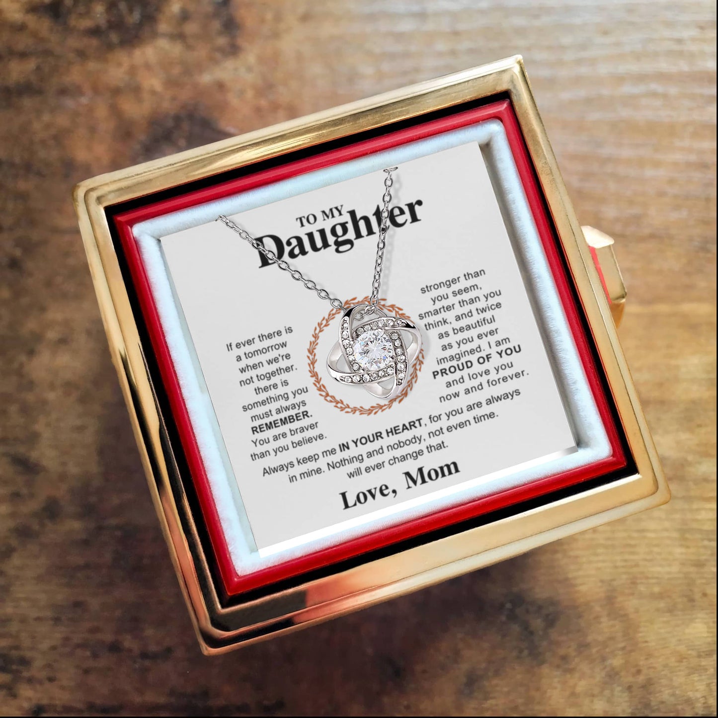 Daughter from Mom Rotating Rose Necklace Gift Set