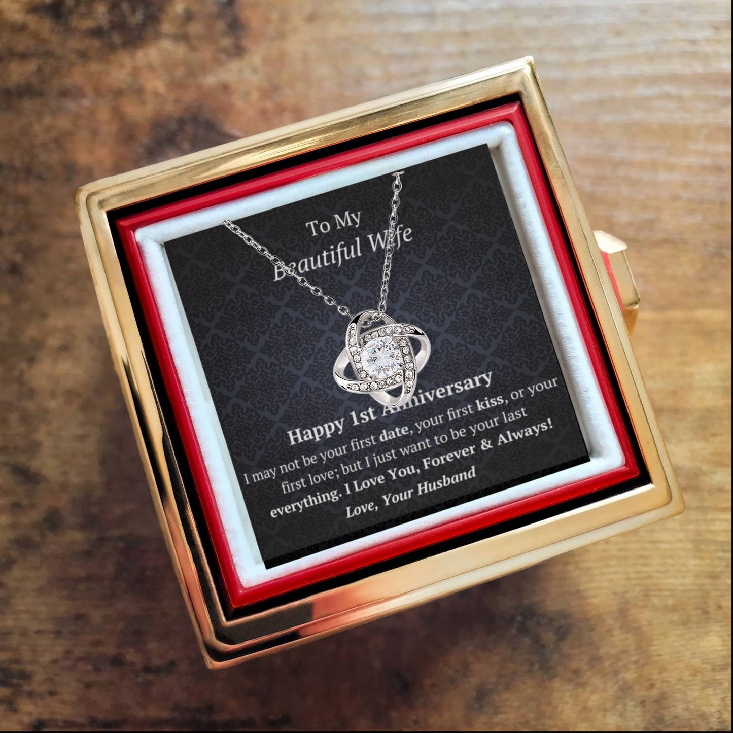 1st Anniversary Gift for WIfe -Rotating Rose Box Necklace Set