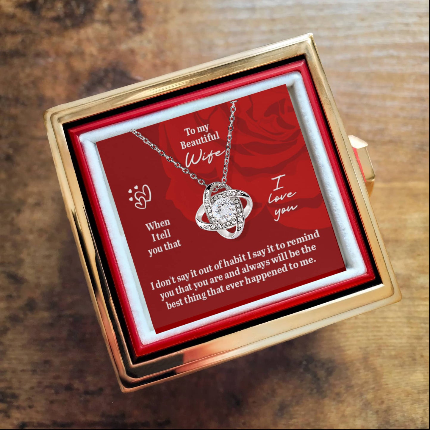 To My Wife Rotating Rose Box Necklace Set