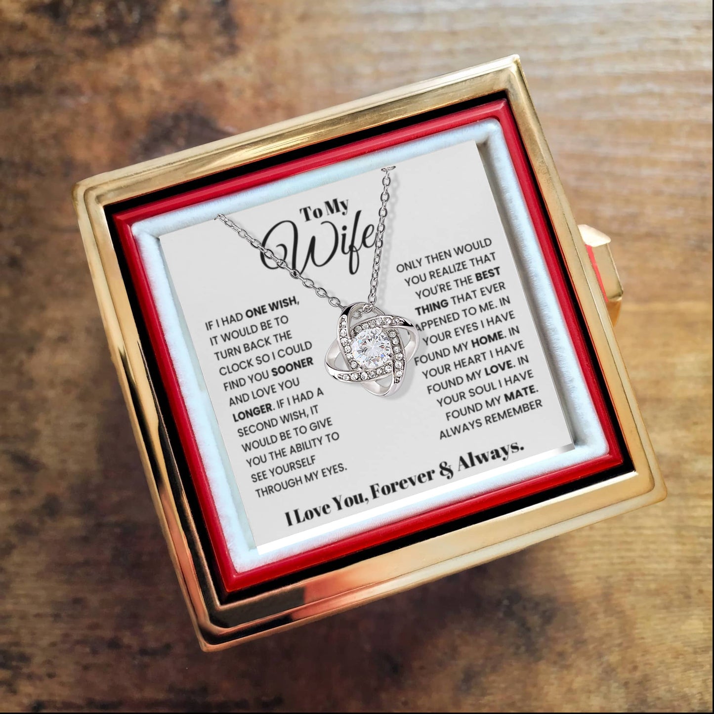 To My Wife Rotating Rose Box Love Knot Necklace