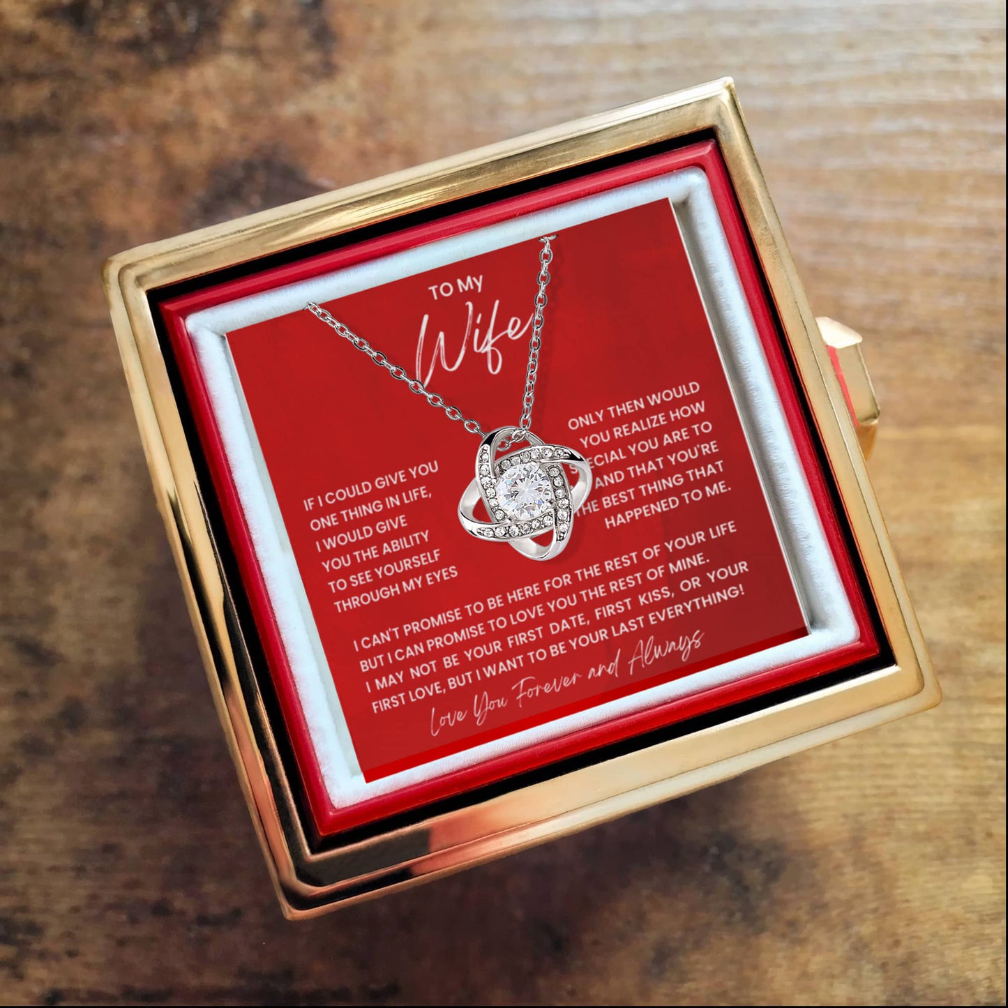 To My Wife Rotating Rose Box Love Knot Necklace