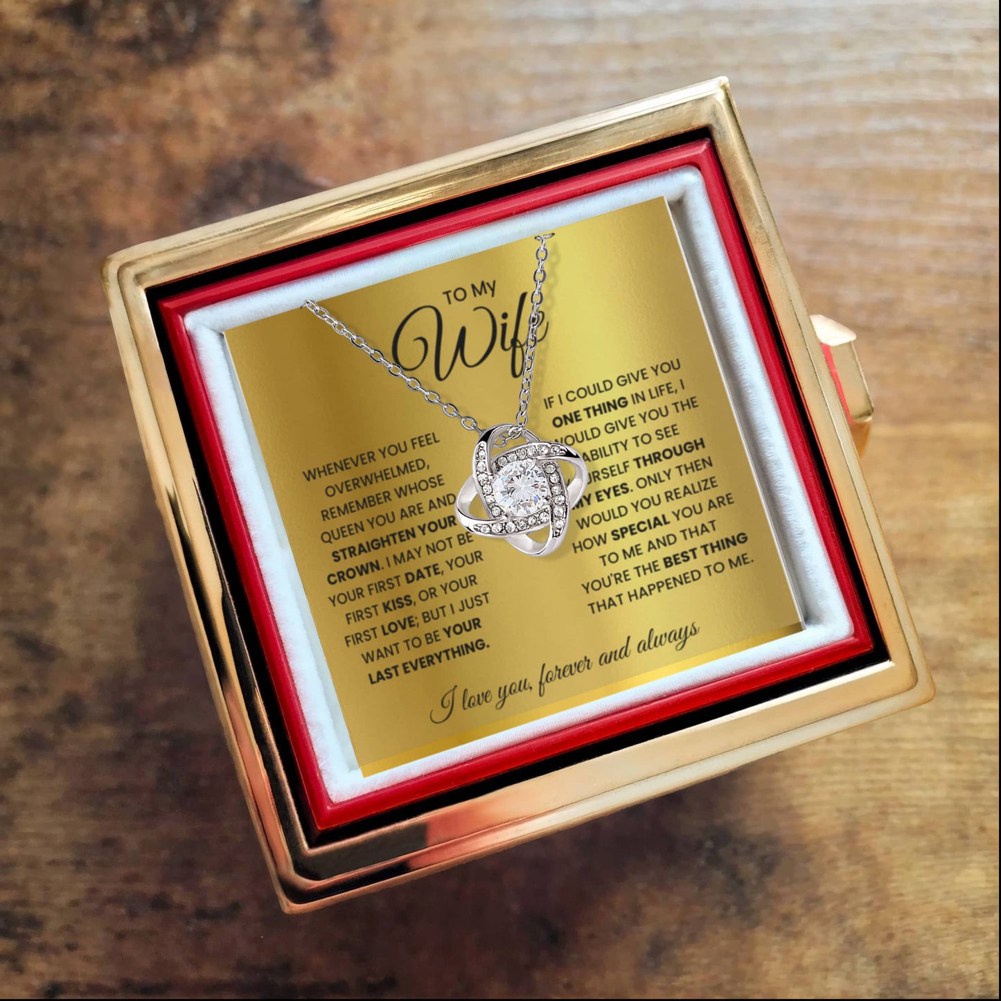 To My Wife Rotating Rose Box Love Knot Necklace