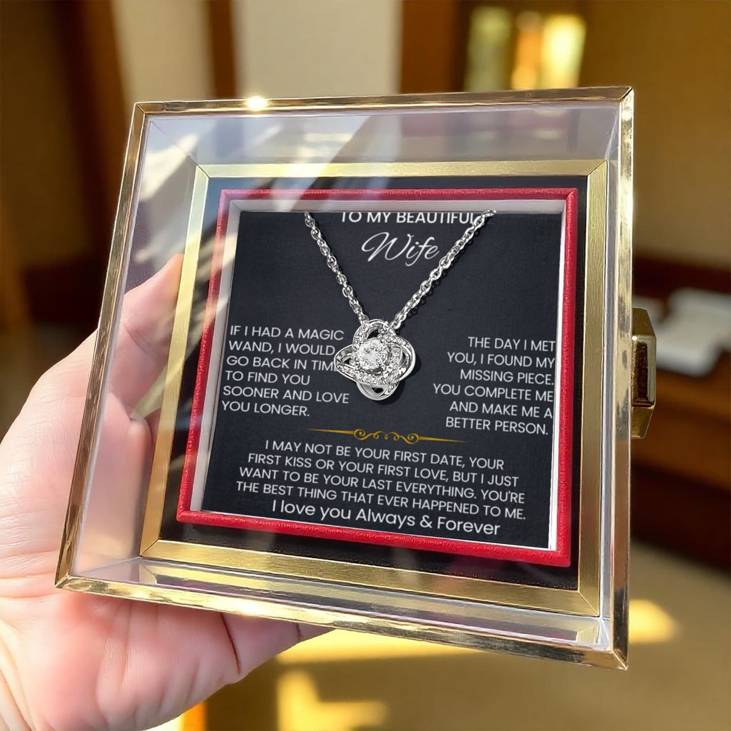 Wife Necklace and Preserved Rose Gift Set