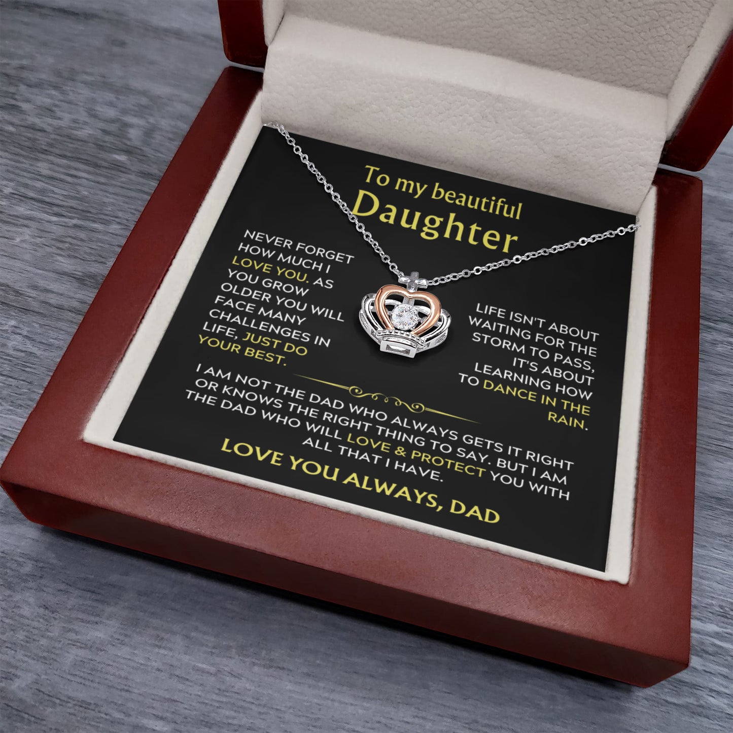 To My Daughter Crown Necklace Gift from Dad