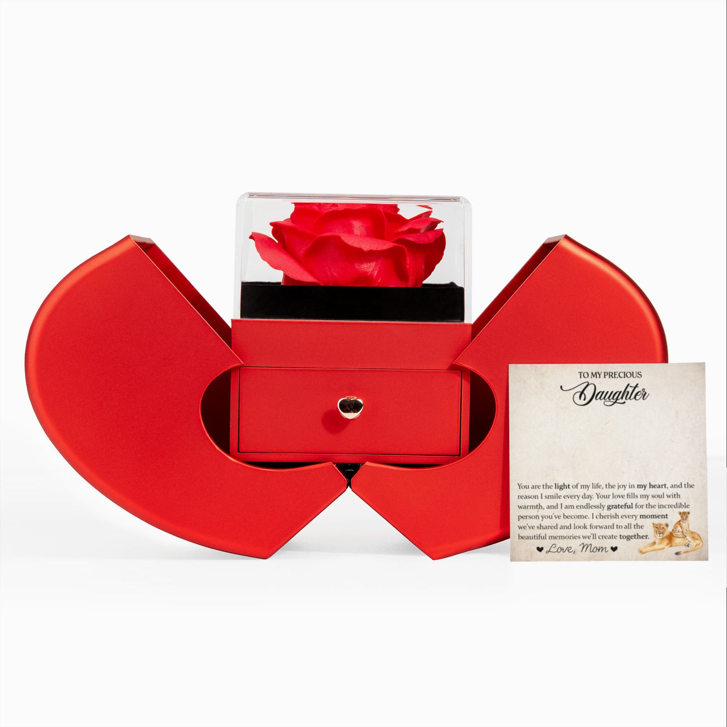 To My Precious Daughter Heart Necklace & Rose Gift Box Set