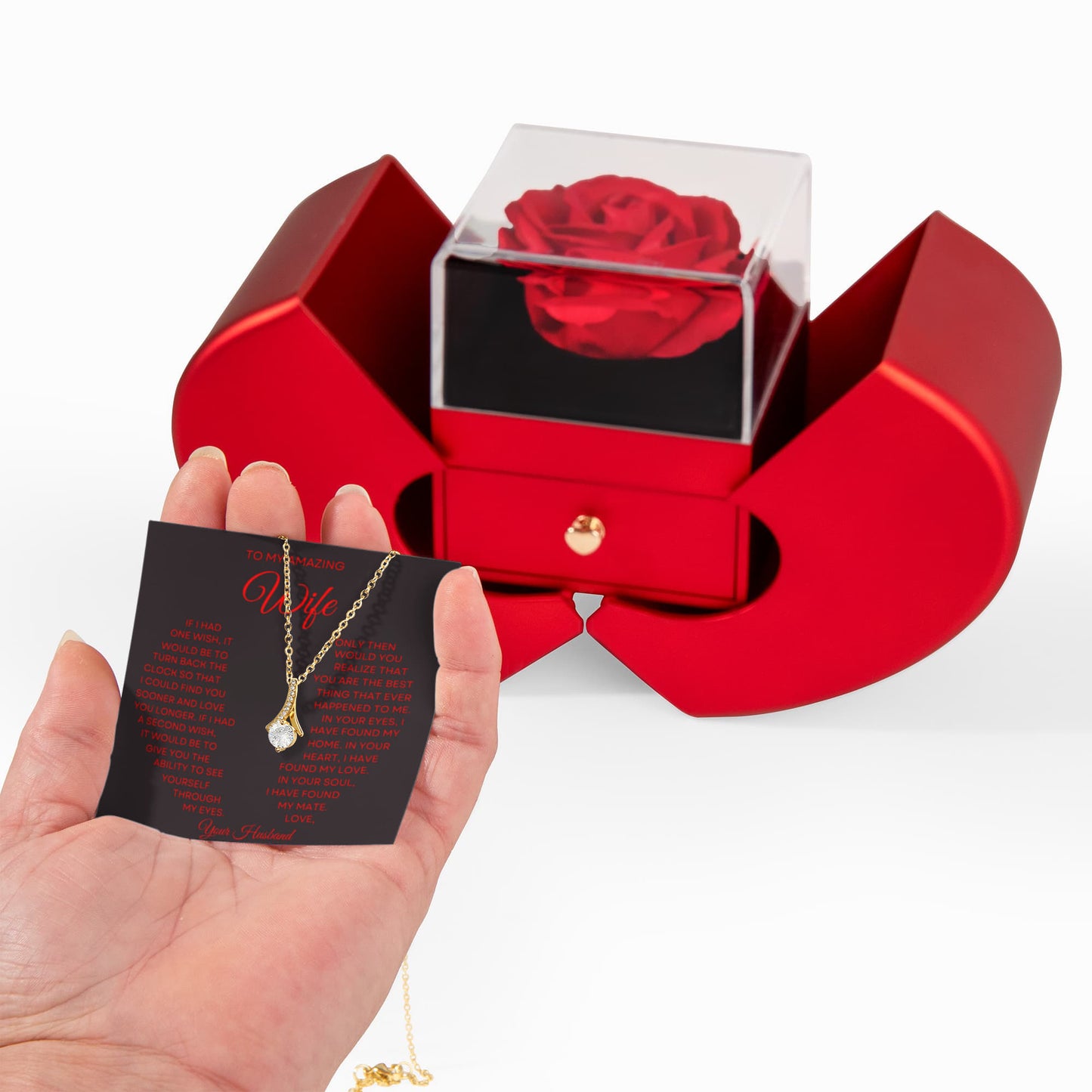 Wife Petite Ribbons Necklace Rose Box Gift Set