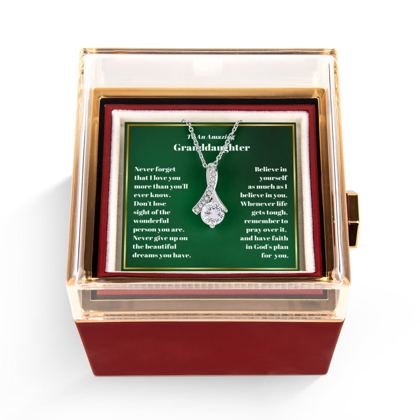 Granddaughter Petite Ribbon Necklace Rose Box Gift Set