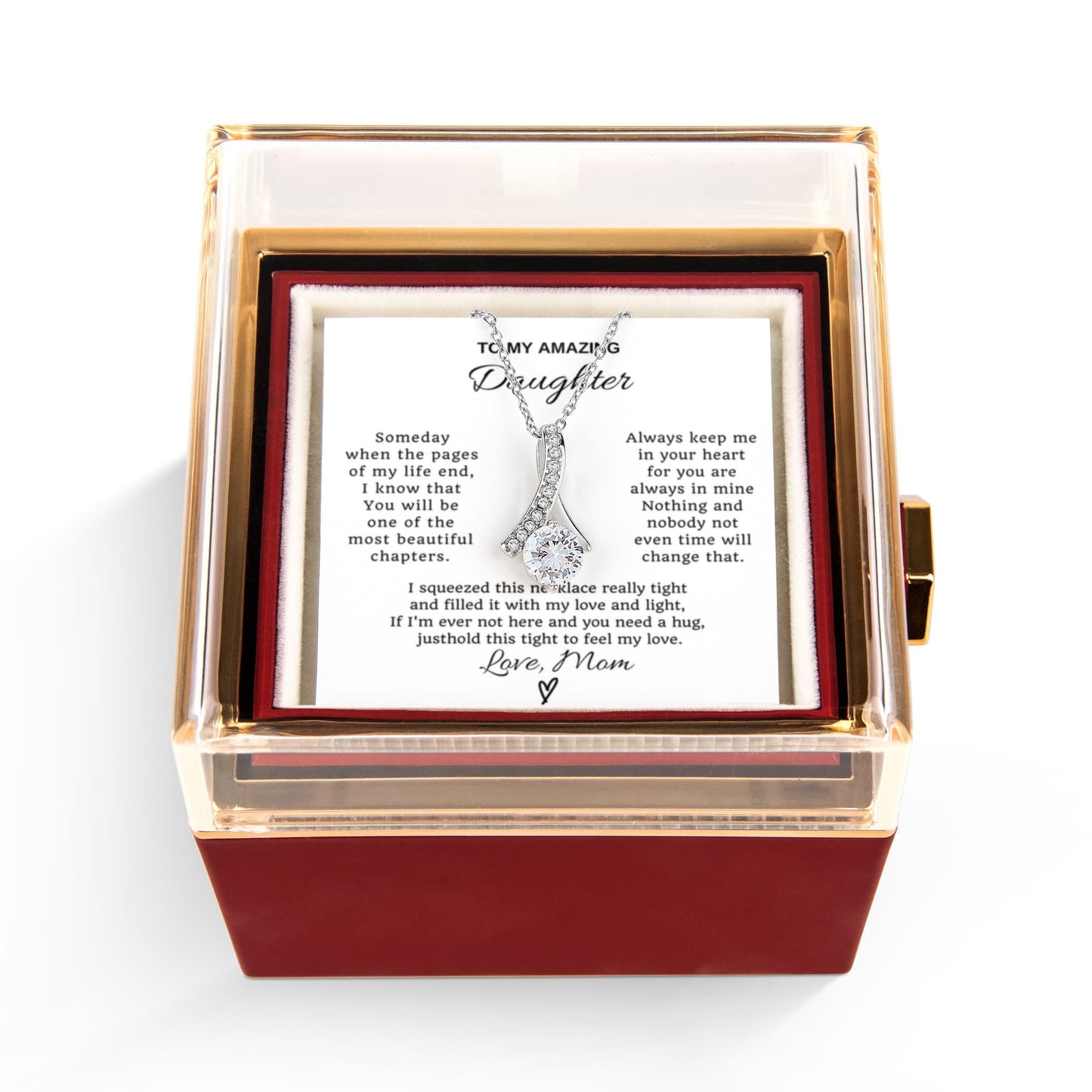 Daughter Petite Ribbon Necklace Rose Box Gift Set