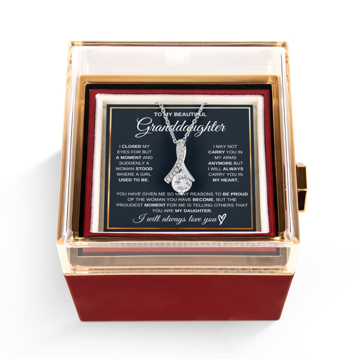 Granddaughter Petite Ribbon Necklace Rose Box Gift Set