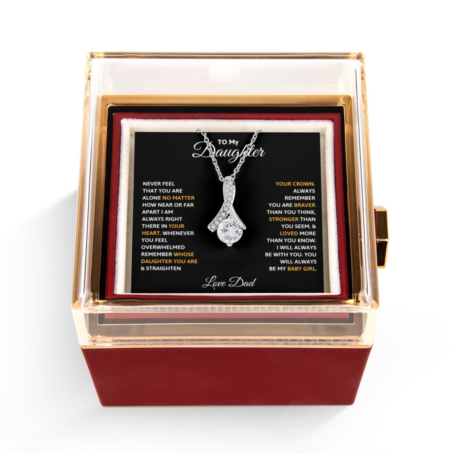 Daughter Petite Ribbon Necklace Rose Box Gift Set