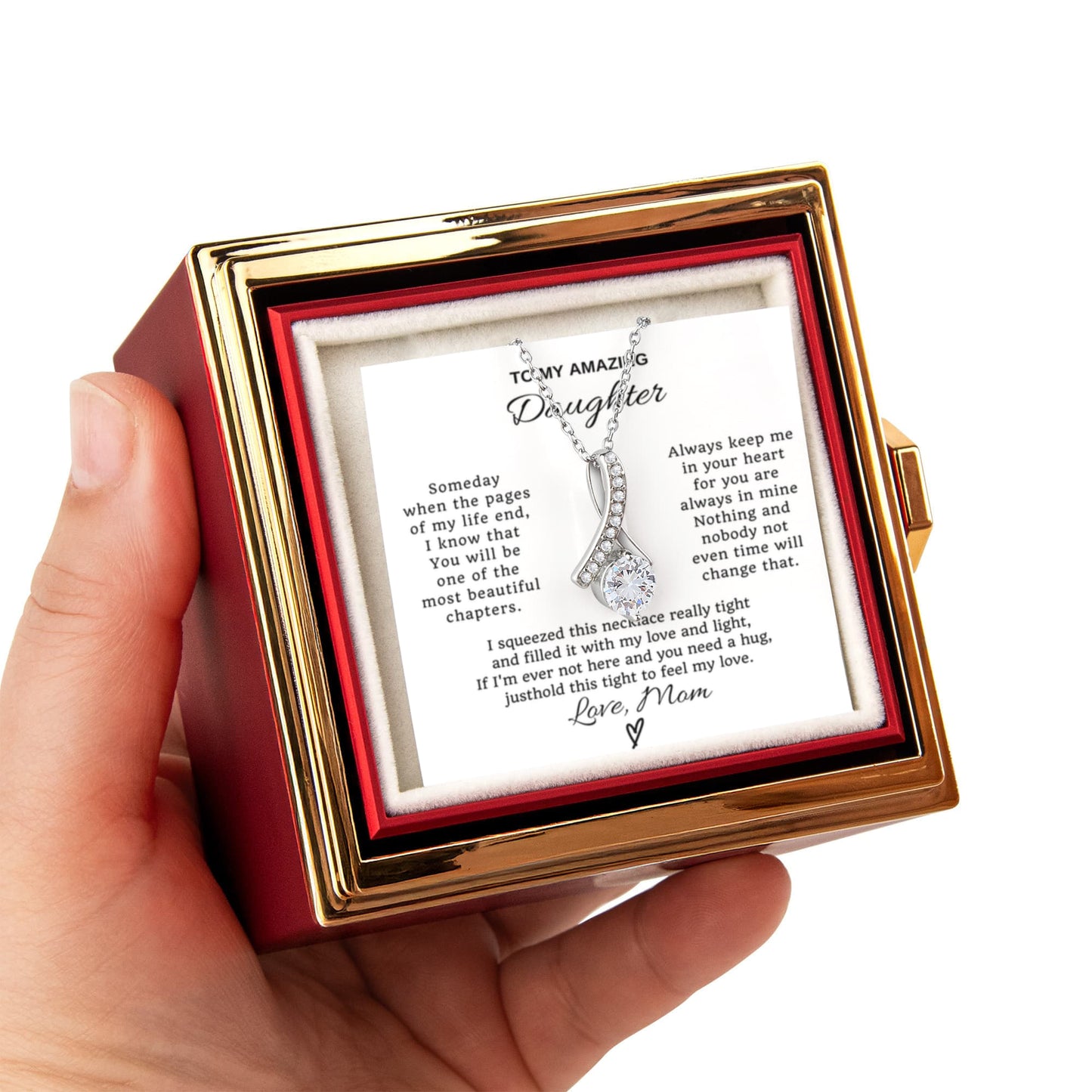 Daughter Petite Ribbon Necklace Rose Box Gift Set