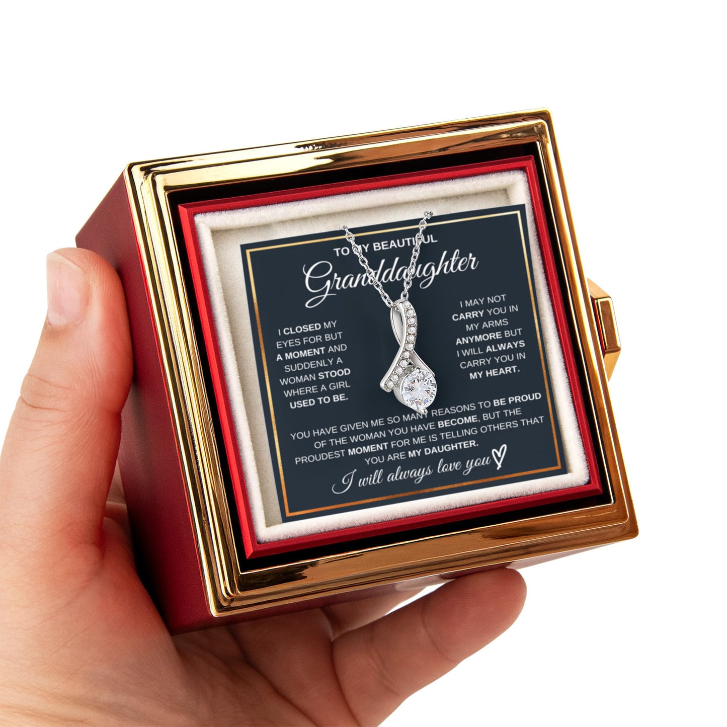 Granddaughter Petite Ribbon Necklace Rose Box Gift Set