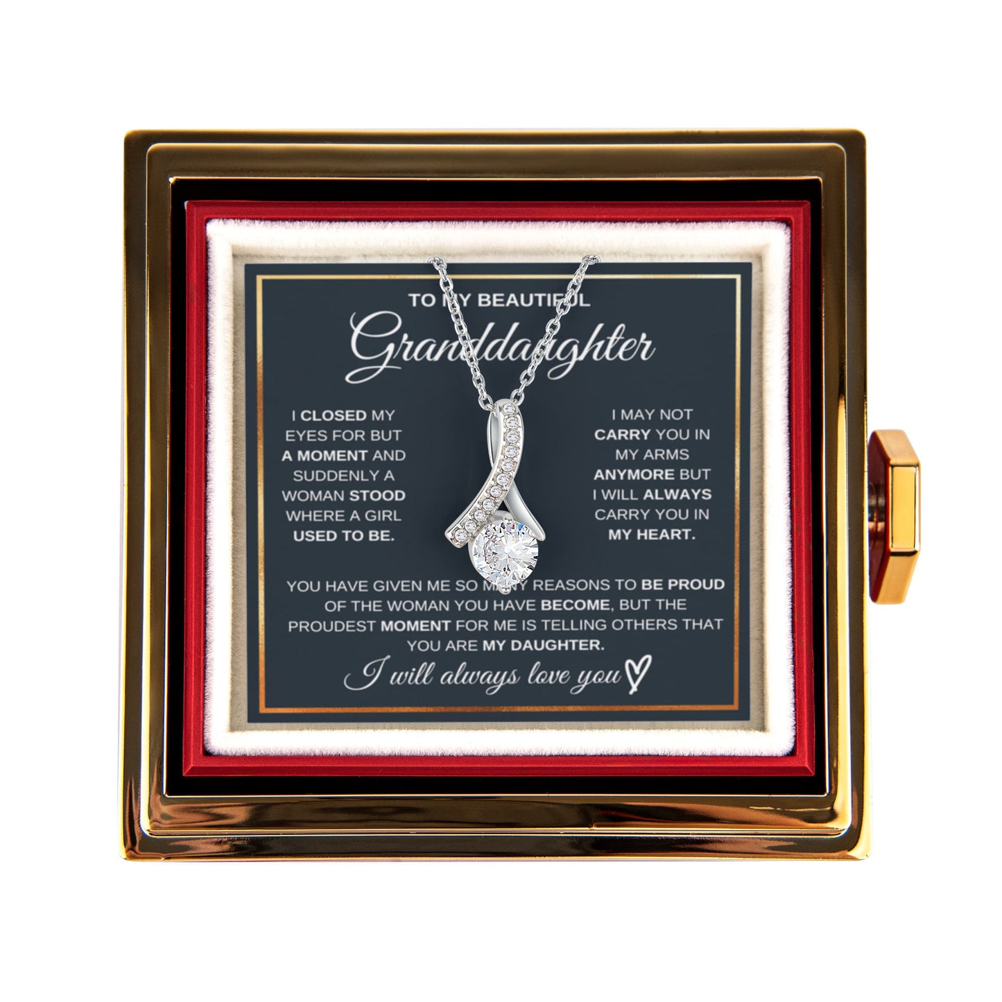 Granddaughter Petite Ribbon Necklace Rose Box Gift Set