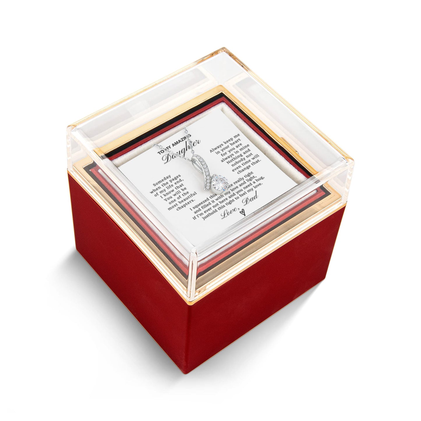Daughter Petite Ribbon Necklace Rose Box Gift Set