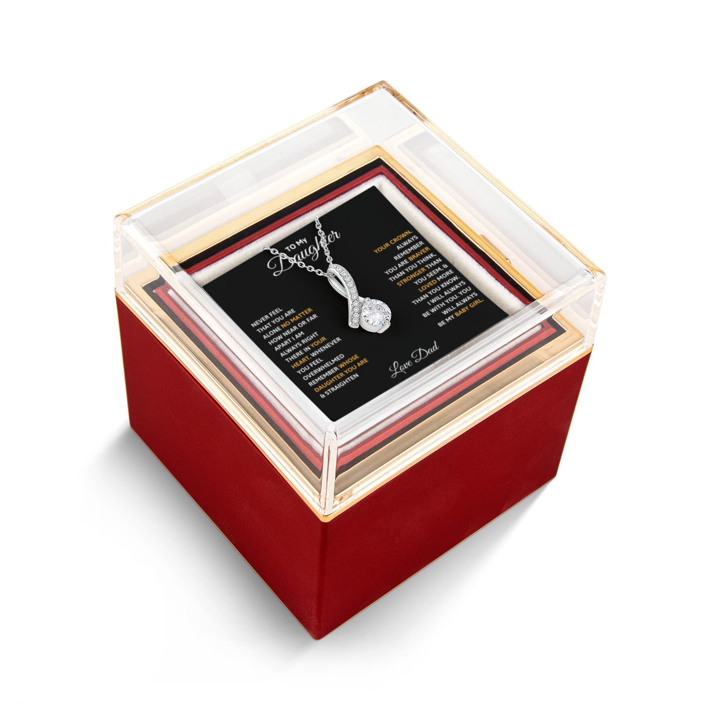 Daughter Petite Ribbon Necklace Rose Box Gift Set