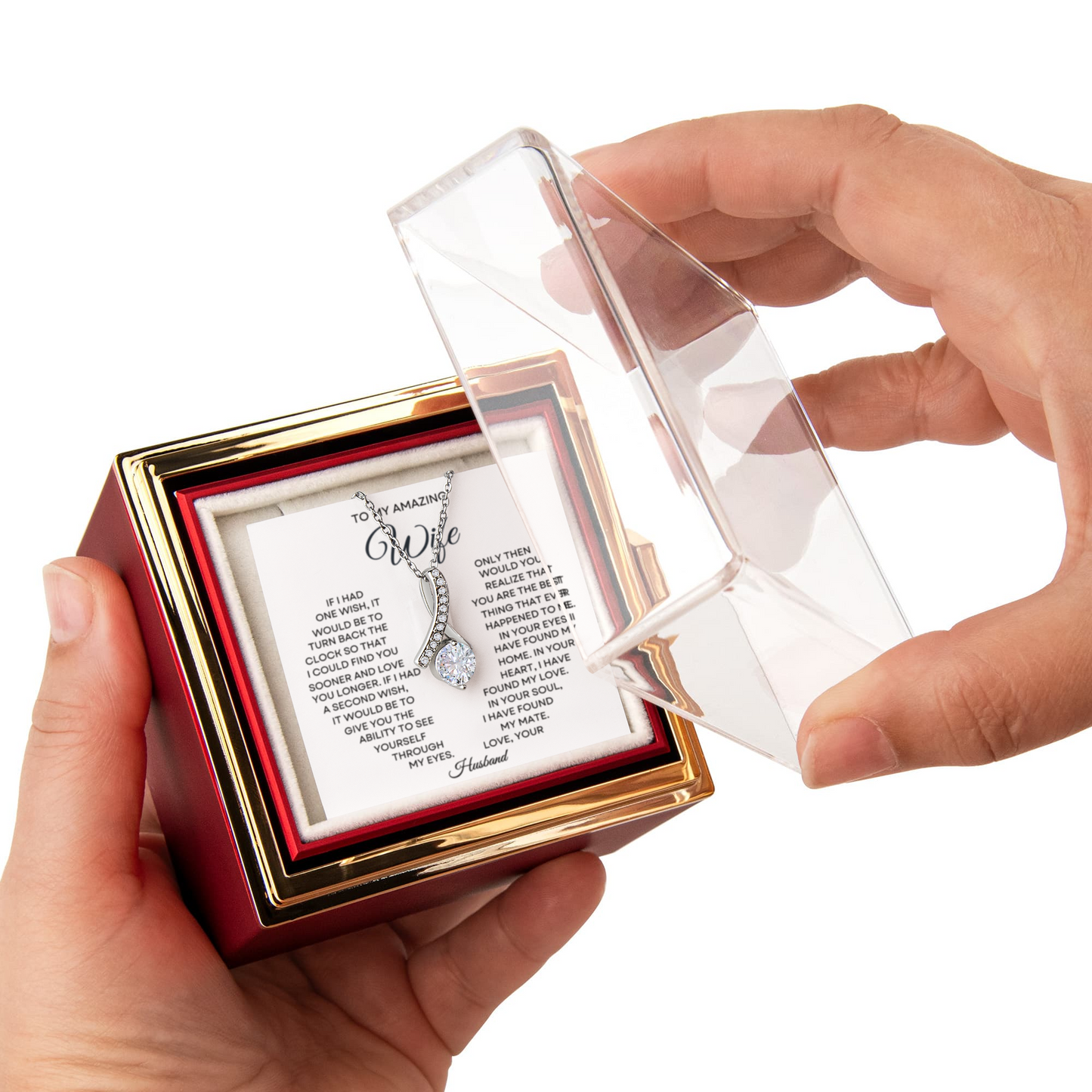 Wife Petite Ribbon Necklace Rose Box Gift Set