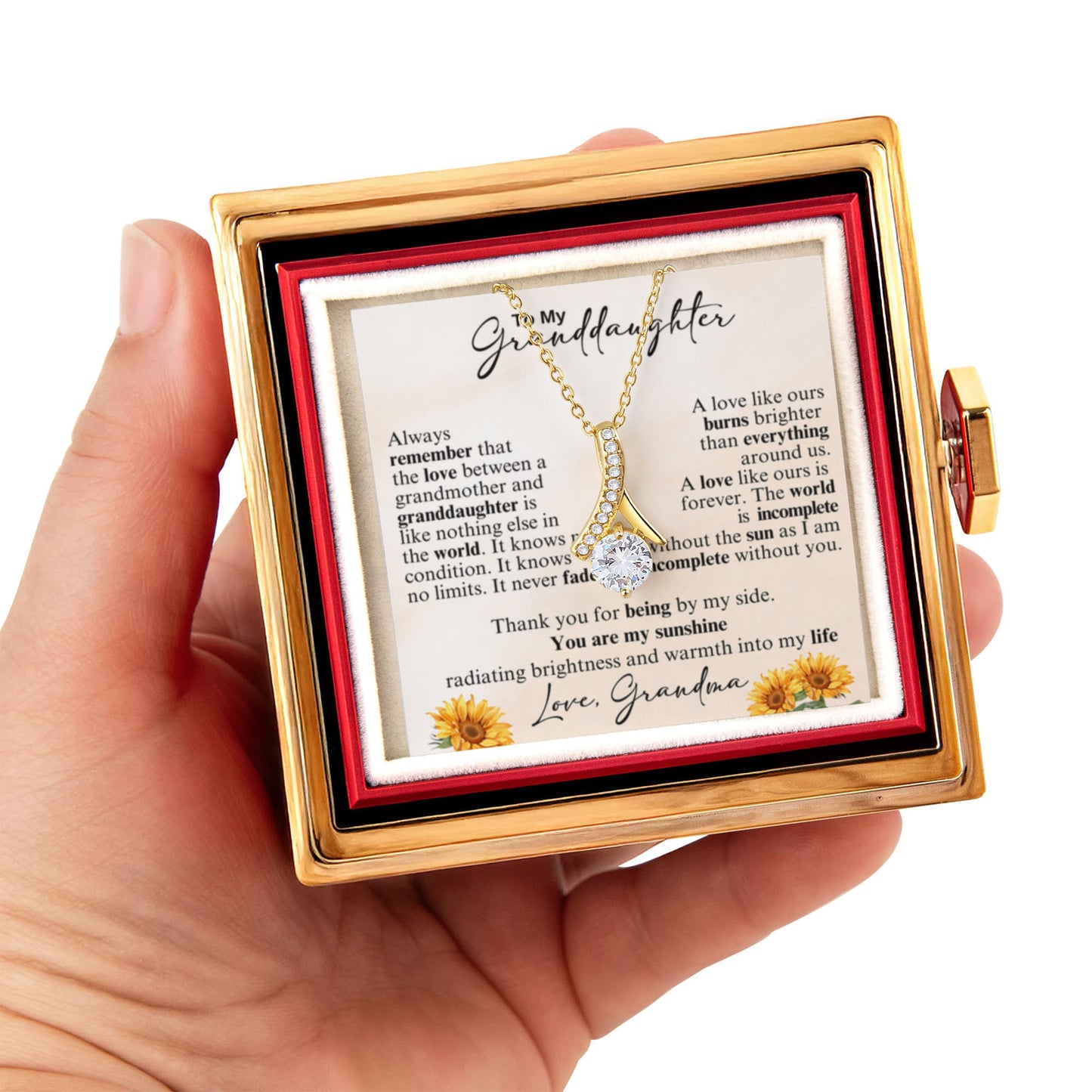 Granddaughter Petite Ribbon Necklace Rose Box Gift Set