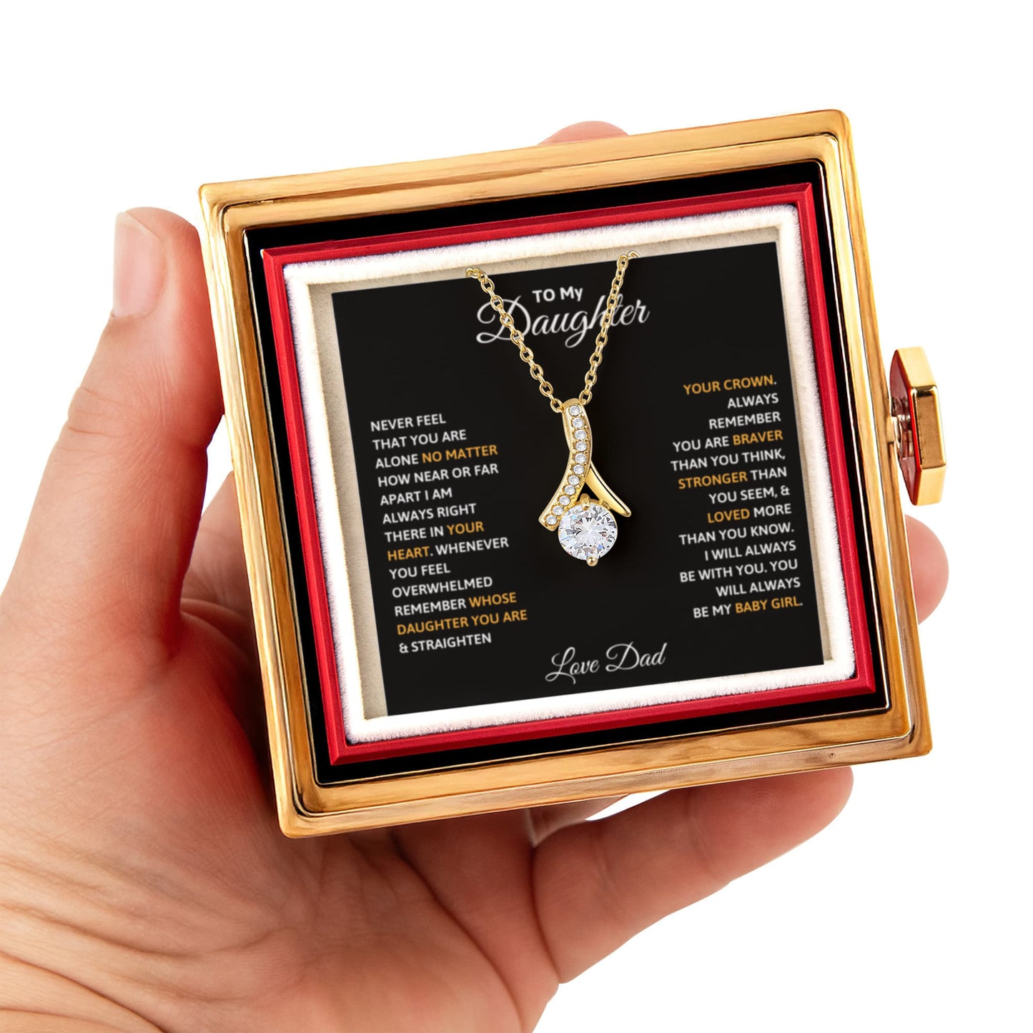 Daughter Petite Ribbon Necklace Rose Box Gift Set