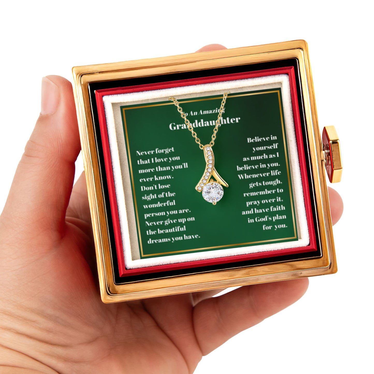 Granddaughter Petite Ribbon Necklace Rose Box Gift Set