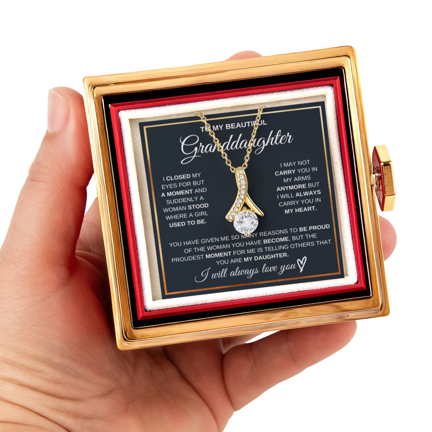 Granddaughter Petite Ribbon Necklace Rose Box Gift Set