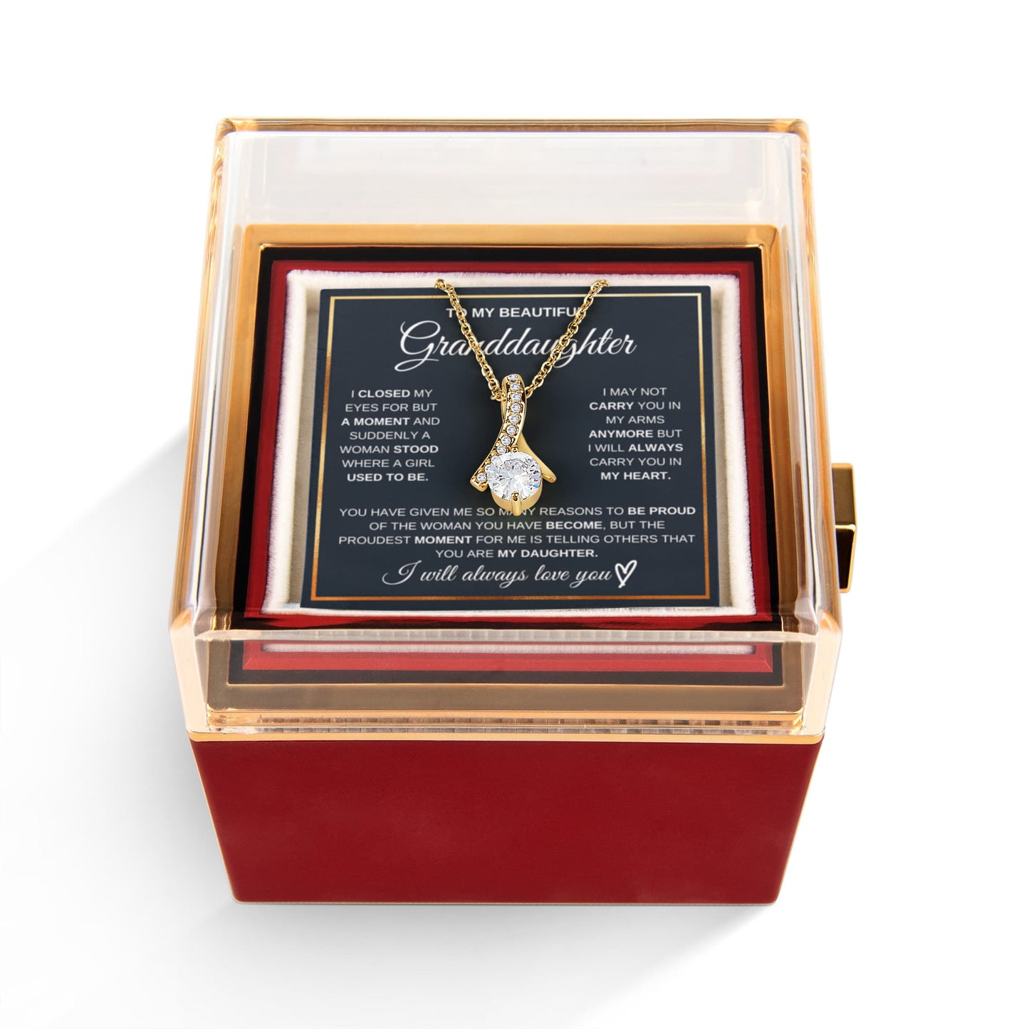 Granddaughter Petite Ribbon Necklace Rose Box Gift Set