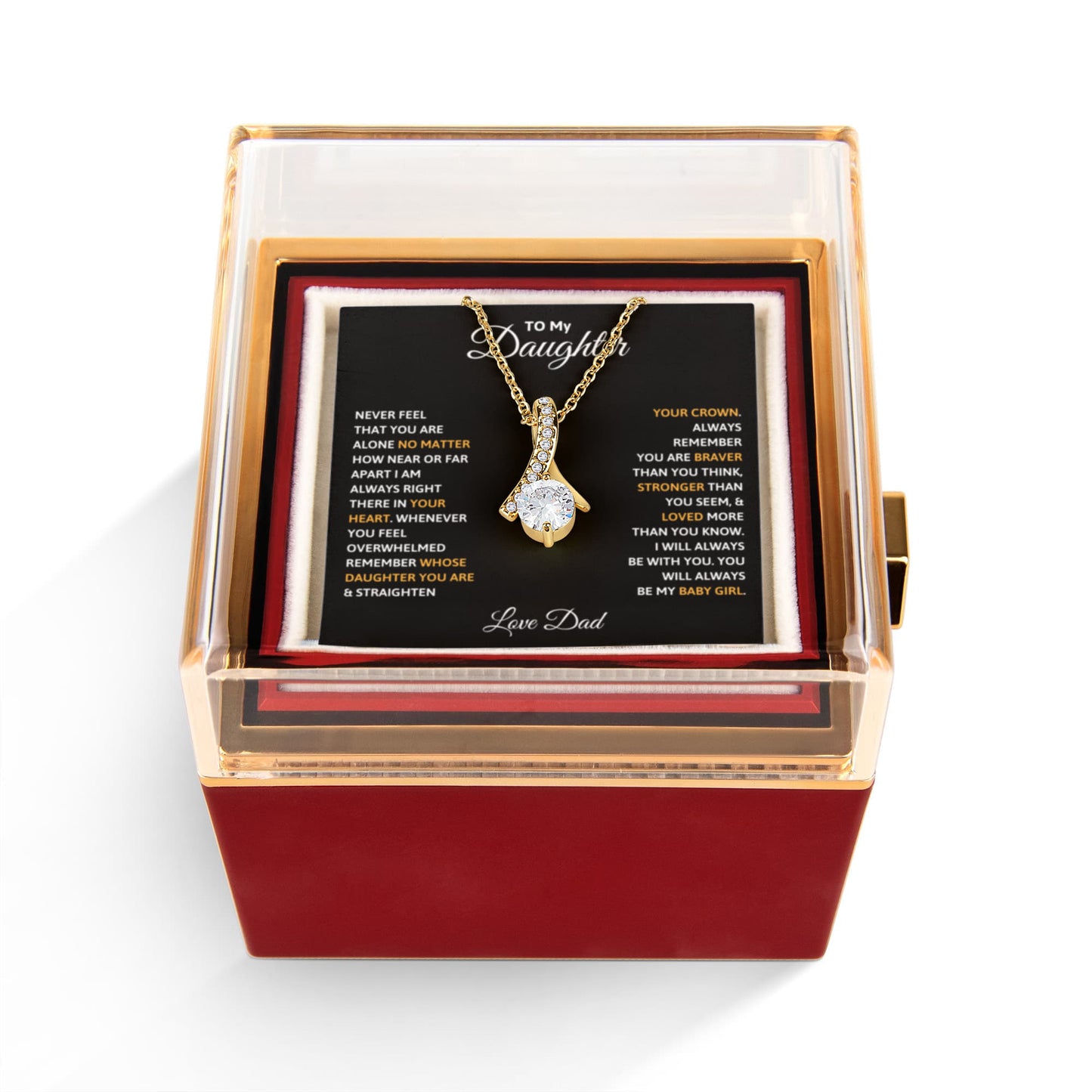 Daughter Petite Ribbon Necklace Rose Box Gift Set
