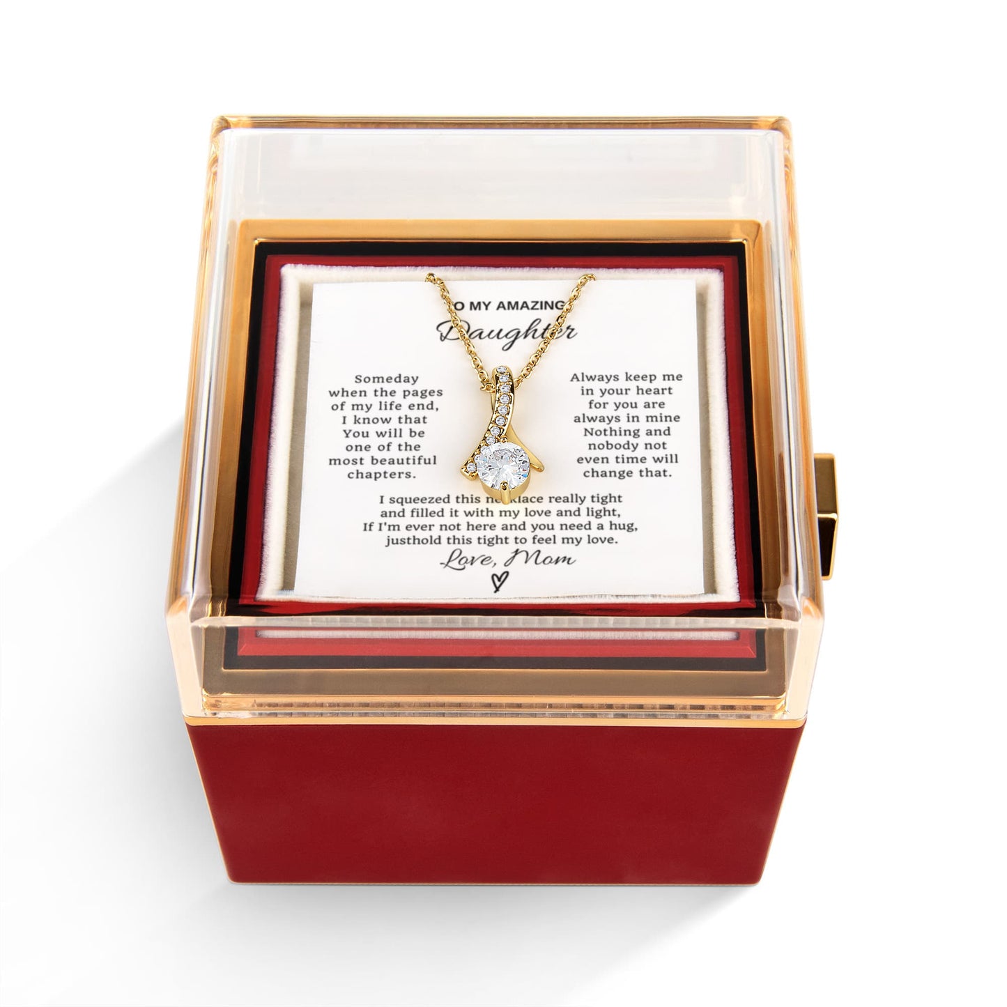 Daughter Petite Ribbon Necklace Rose Box Gift Set