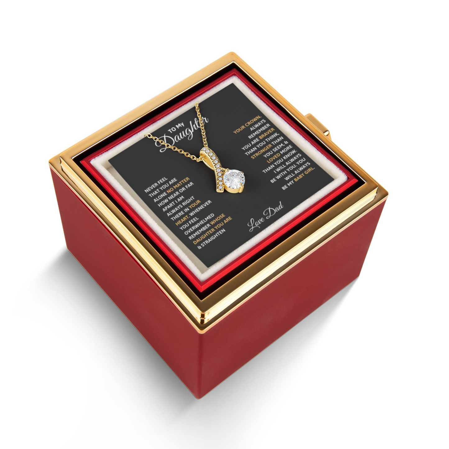 Daughter Petite Ribbon Necklace Rose Box Gift Set