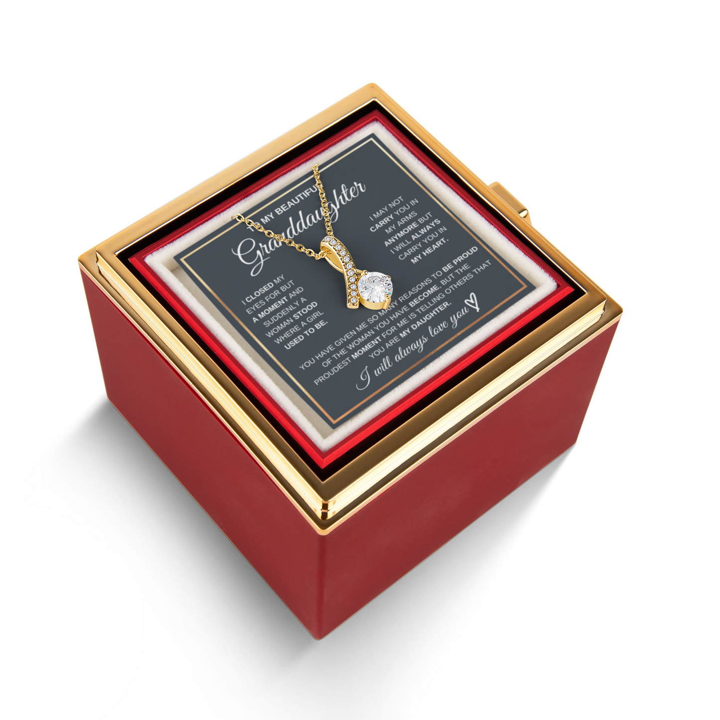 Granddaughter Petite Ribbon Necklace Rose Box Gift Set