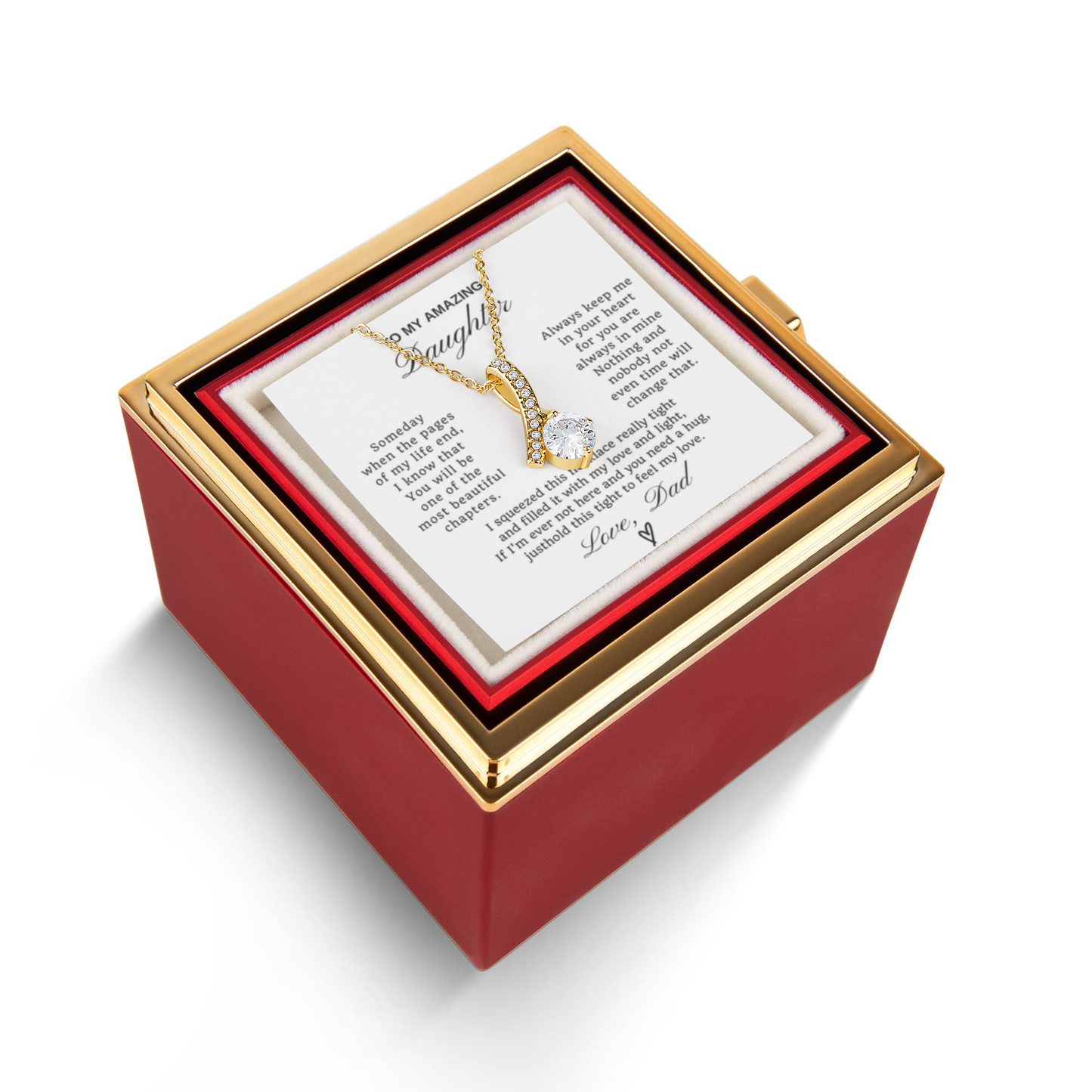 Daughter Petite Ribbon Necklace Rose Box Gift Set