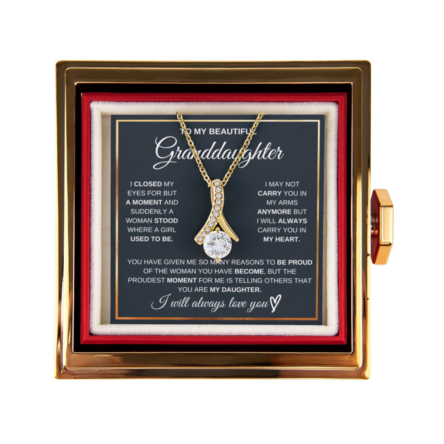Granddaughter Petite Ribbon Necklace Rose Box Gift Set