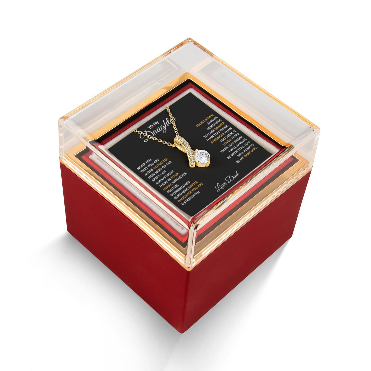 Daughter Petite Ribbon Necklace Rose Box Gift Set