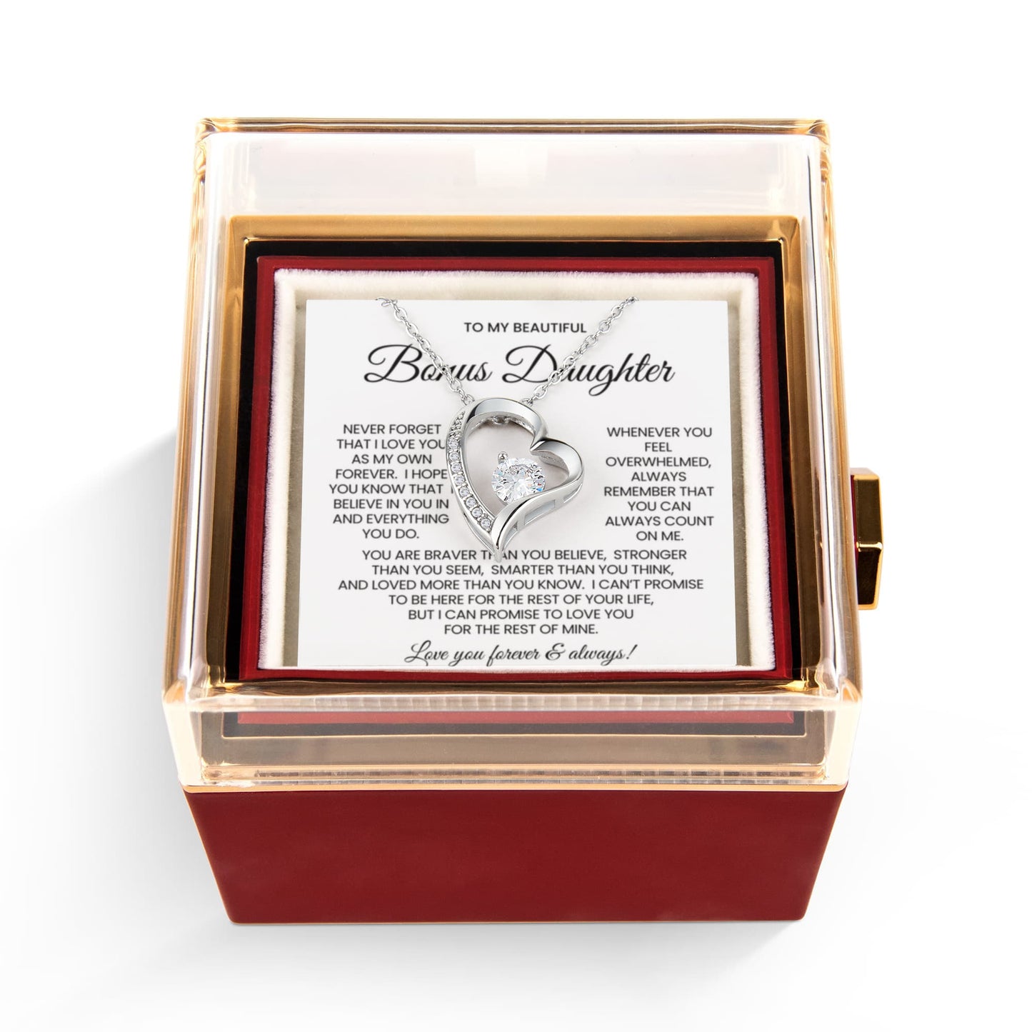 To My Bonus Daughter Necklace Rotating Rose Box Gift Set