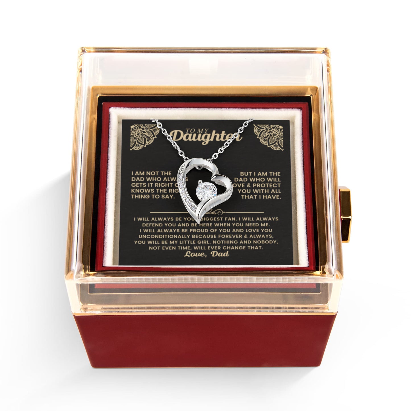 To My Daughter Necklace Rotating Rose Box Gift Set