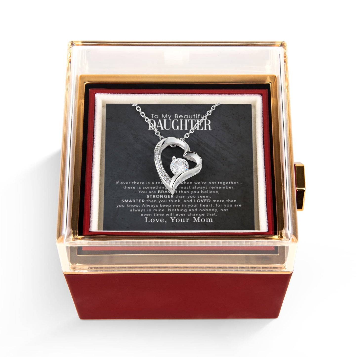 To My Daughter Necklace Rotating Rose Box Gift Set