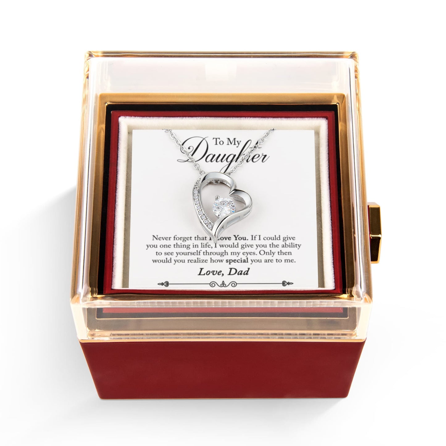 To My Daughter Necklace Rotating Rose Box Gift Set