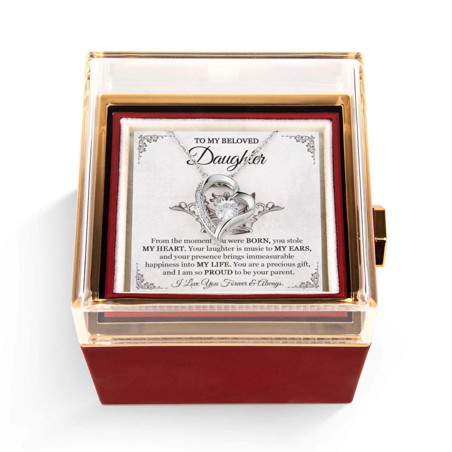 To My Daughter Necklace Rotating Rose Box Gift Set