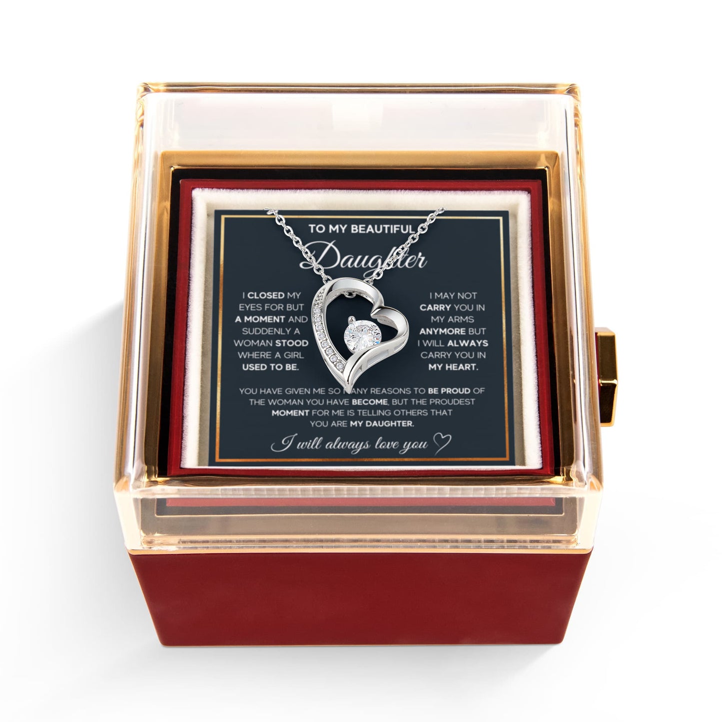 To My Daughter Necklace Rotating Rose Box Gift Set