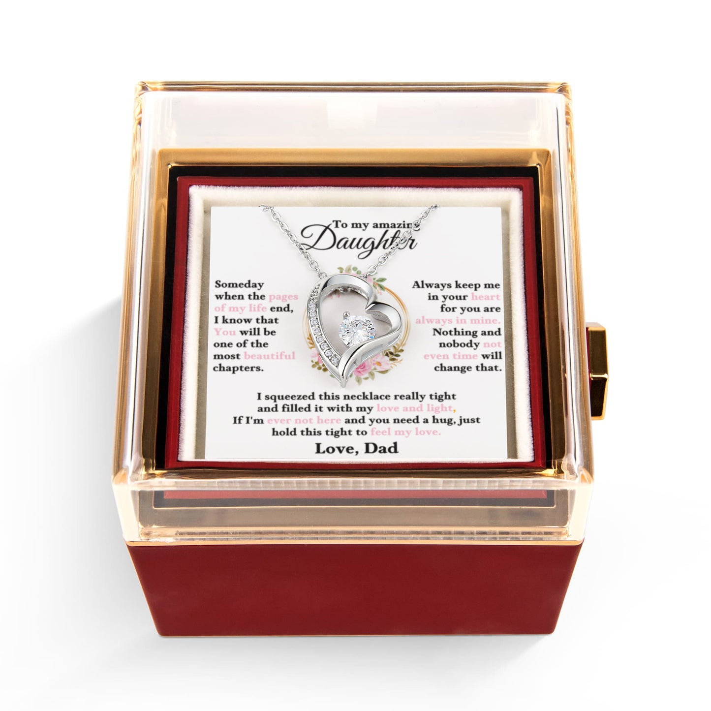 To My Daughter Necklace Rotating Rose Box Gift Set