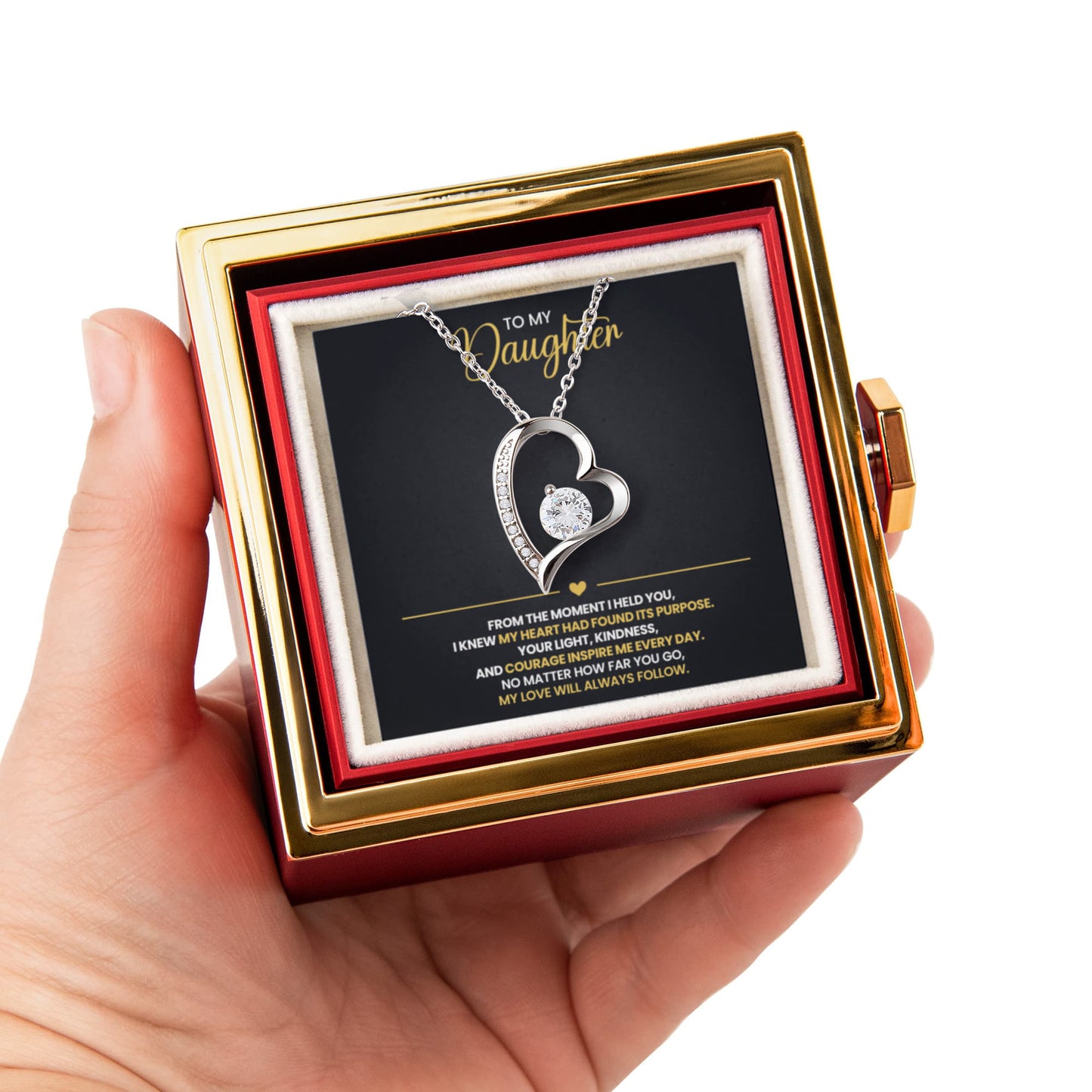 Daughter Heart Necklace and Preserved Rose Gift Set