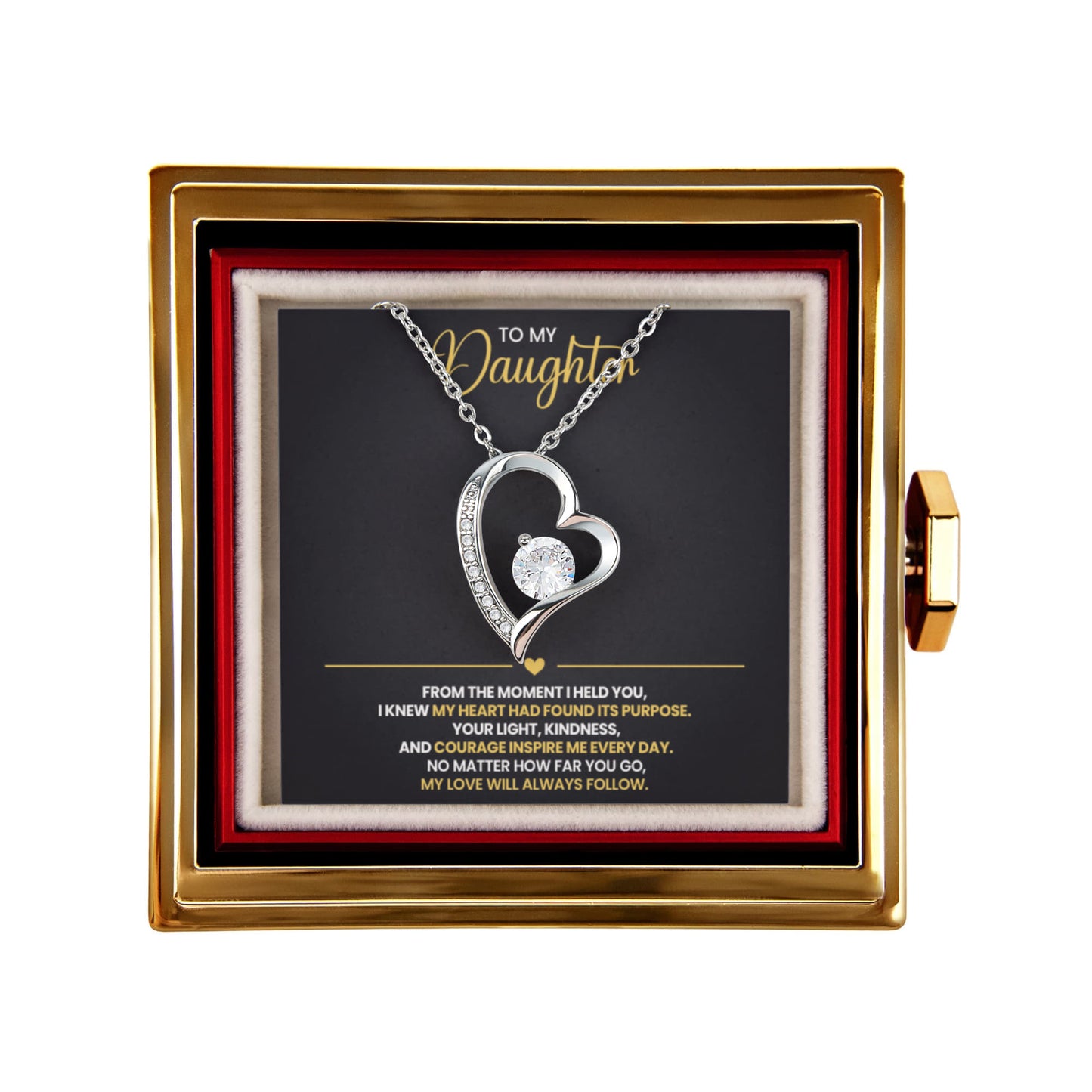 Daughter Heart Necklace and Preserved Rose Gift Set